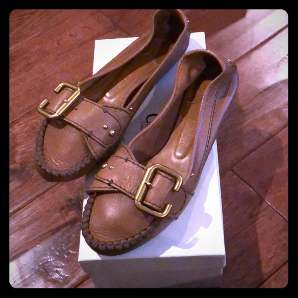 Tan leather Chloe loafers
